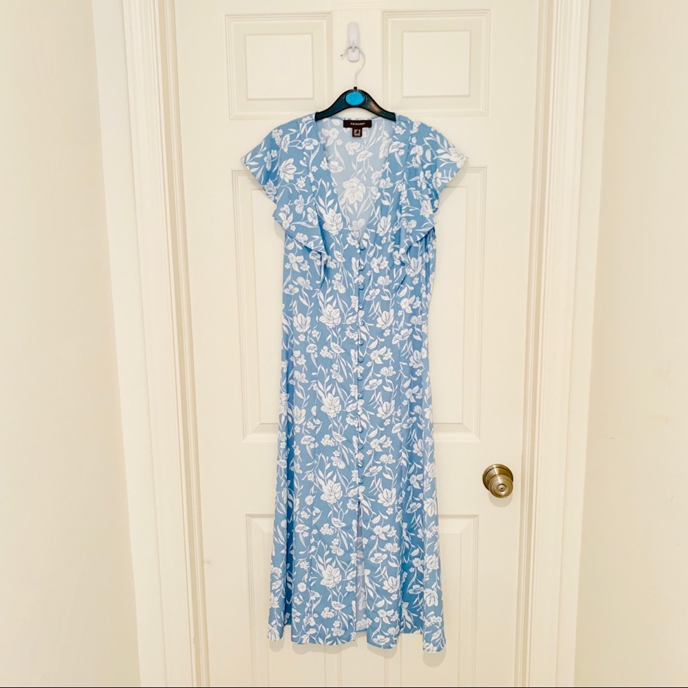 Baby Blue Floral Print Midi Dress